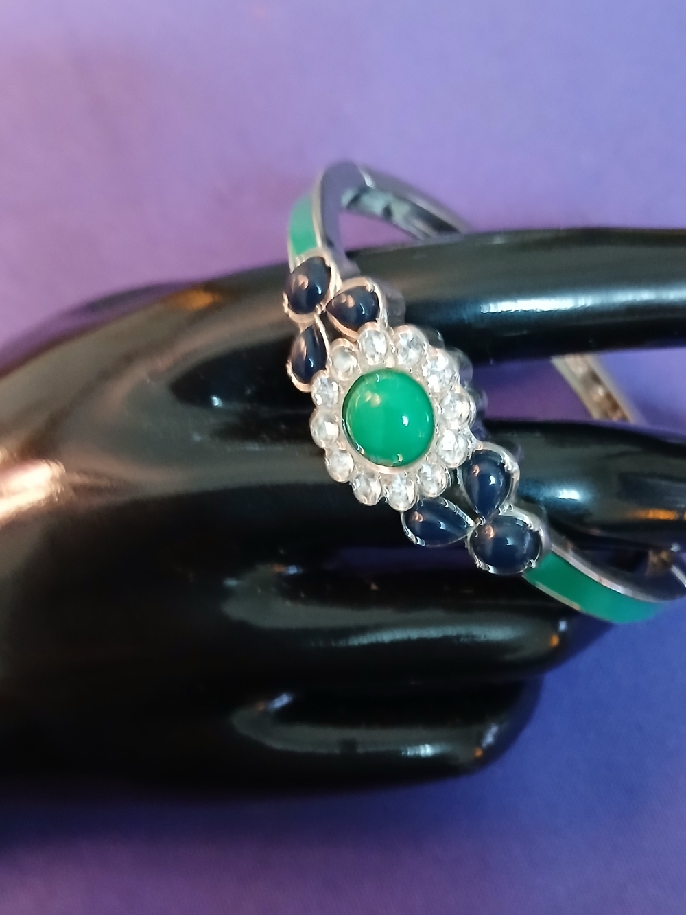 Lia Sophia Silver-Tone Green Center with Navy Enamel Floral Bracelet
